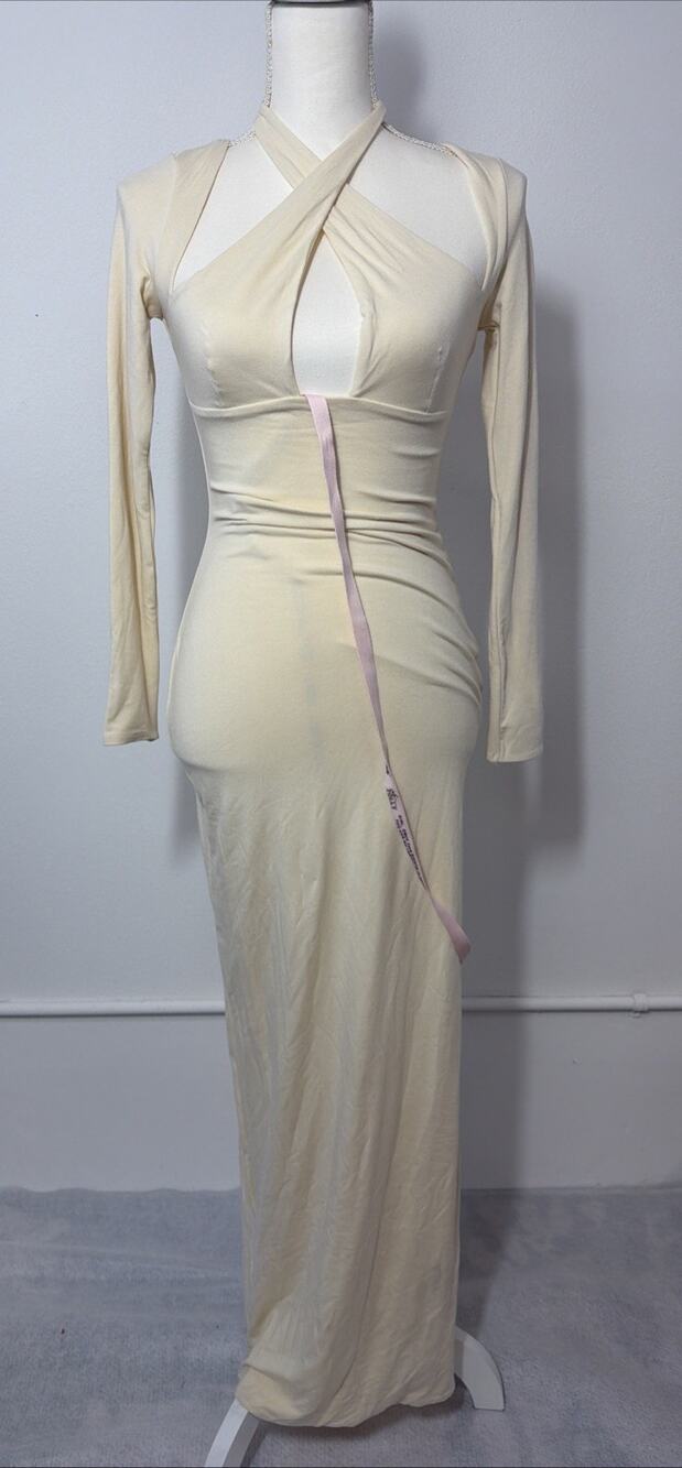 Oh Polly Multiway Convertible Long Sleeve Maxi Dress Ivory Style code 5607 NWT